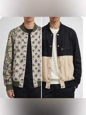 Dries Van Noten Archive Reversible Bomber Jacket Palm Print Linen EU 54 US L